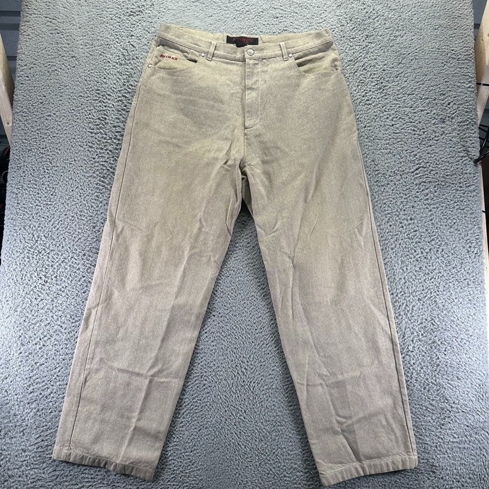 Vintage Avirex Jeans Mens 38x33 Brown Cotton Denim Straight Leg Baggy Workwear